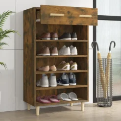 vidaXL Skoställ rökfärgad ek 60x35x105 cm konstruerat trä