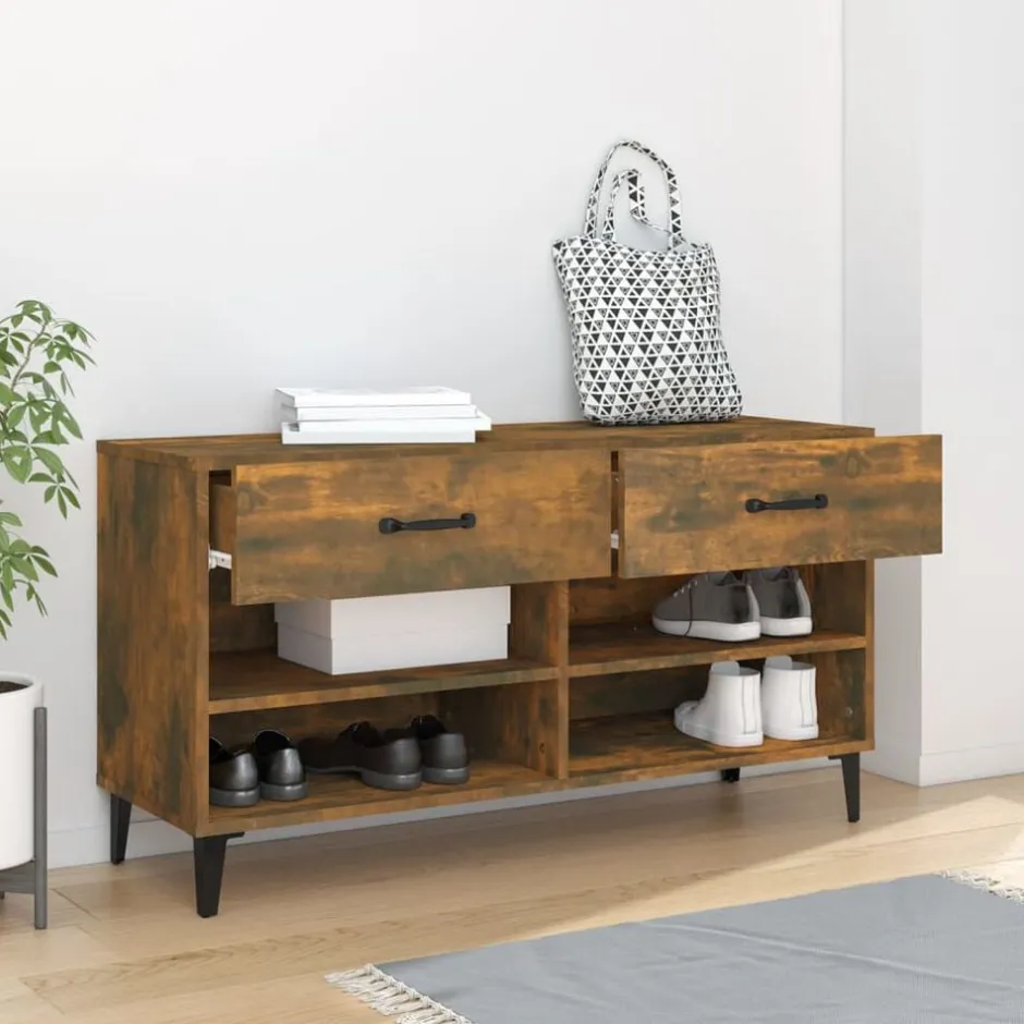 New vidaXL Skoställ 102x35x55 cm konstruerat trä Rökfärgad ek
