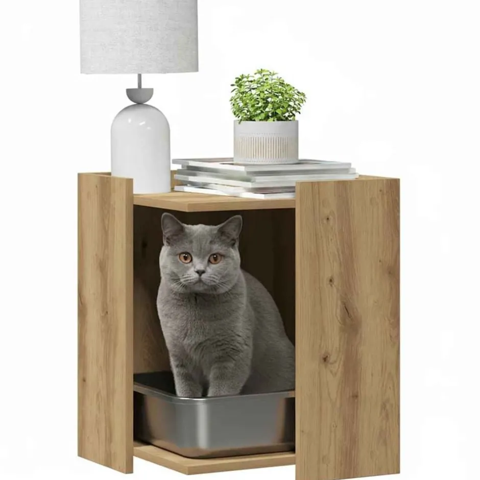 Outlet vidaXL Skåp för kattlåda ek 42x42x51 cm konstruerat trä artisan ek