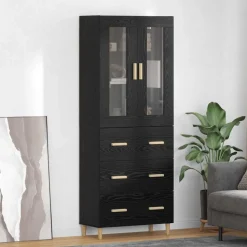 vidaXL Skåp Svart Ek 69,5 x 34 x 180 cm Konstruerat trä och glas
