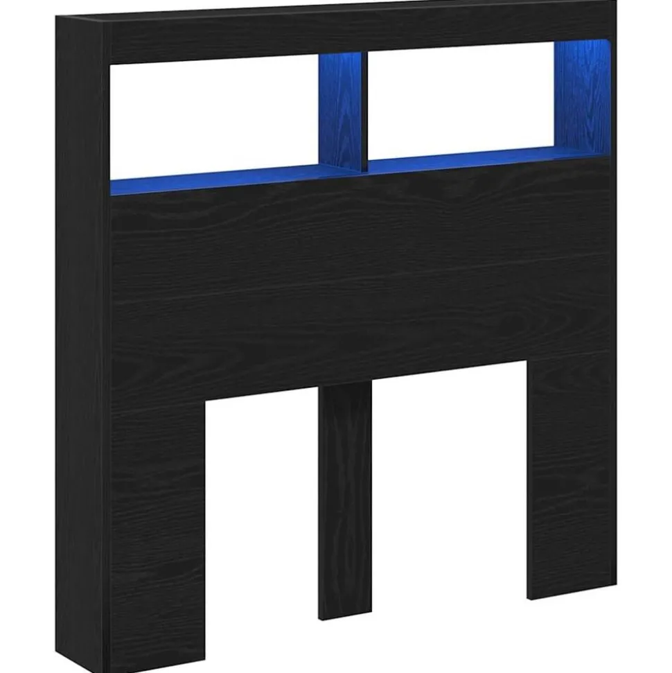 vidaXL Skåp till sänggavel med LED svart ek 100x17x102 cm
