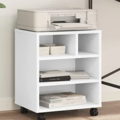 vidaXL Skrivarställ med hjul vit 41x32x48 cm