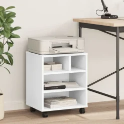 vidaXL Skrivarställ med hjul vit 41x32x48 cm