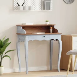 Sale vidaXL Skrivbord Brun och vit 80 x 40 x 92 cm Massivt mahognyträ Naturfärg