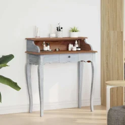 Sale vidaXL Skrivbord Brun och vit 80 x 40 x 92 cm Massivt mahognyträ Naturfärg
