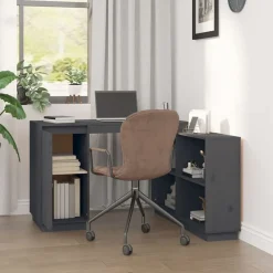 vidaXL Skrivbord 110x50x75 cm massiv furu Grå