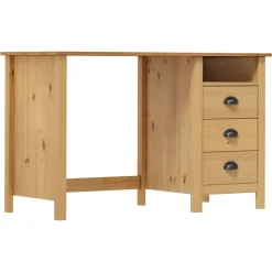 Best vidaXL Skrivbord Hill med 3 lådor 120x50x74 cm massiv furu Brun