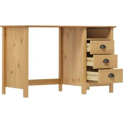 Best vidaXL Skrivbord Hill med 3 lådor 120x50x74 cm massiv furu Brun