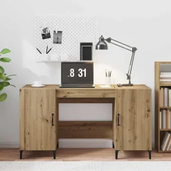 vidaXL Skrivbord med dörr Artisan Ek 140 x 50 x 75 cm Konstruerat trä