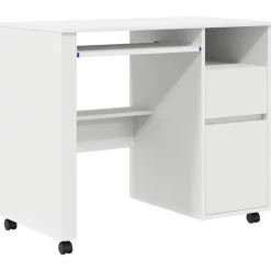 Hot vidaXL Skrivbord med Hjul med låda 91 x 50 x 77 cm Konstruerat trä Vit