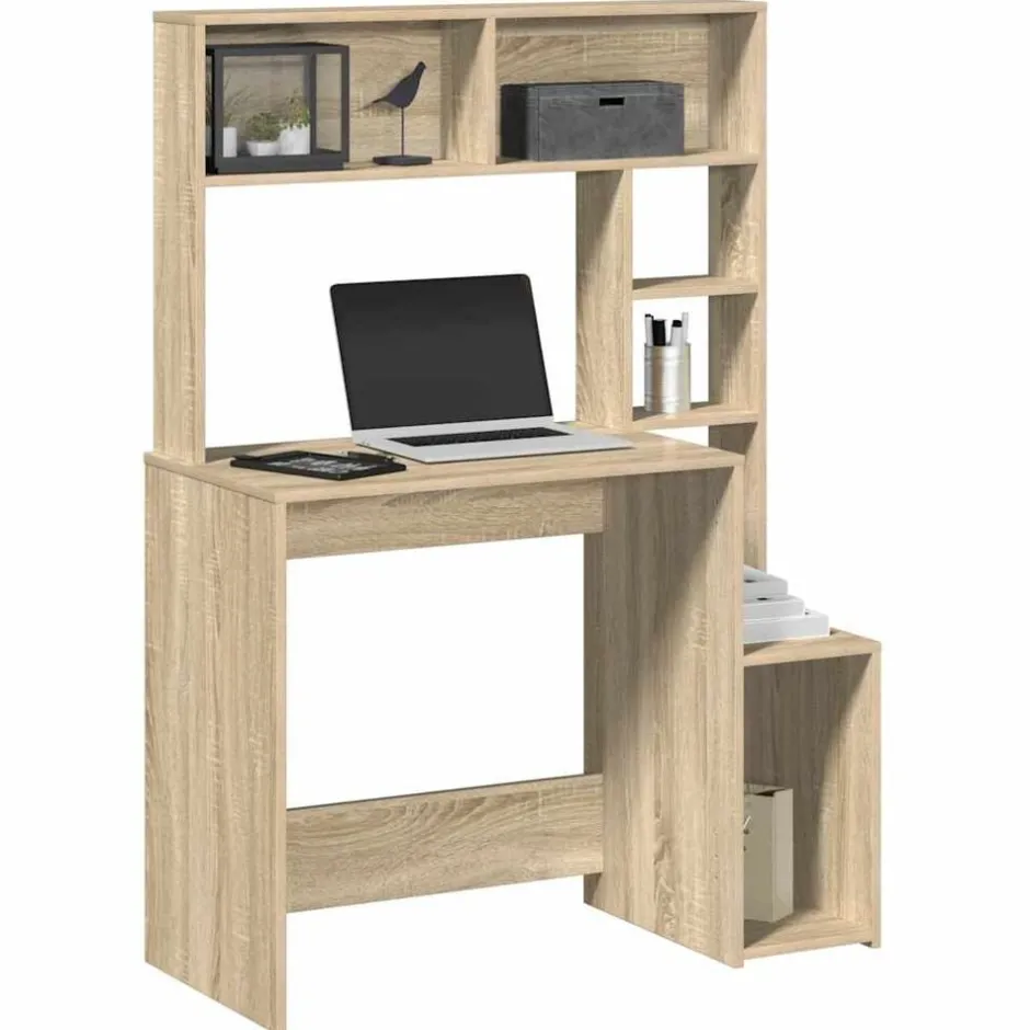 Hot vidaXL Skrivbord med hyllor sonoma-ek 100x45x140 cm konstruerat trä Sonoma ek