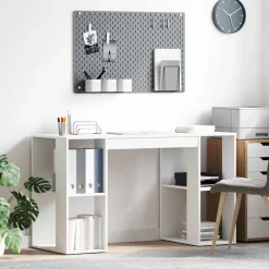 Hot vidaXL Skrivbord med hylla 130 x 50,5 x 75 cm Konstruerat trä Vit