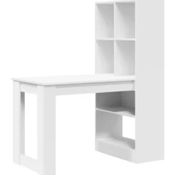 Best vidaXL Skrivbord med hylla 122 x 67 x 145 cm Konstruerat trä Vit