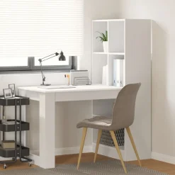 Best vidaXL Skrivbord med hylla 122 x 67 x 145 cm Konstruerat trä Vit