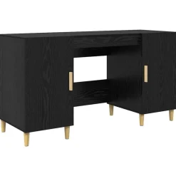 vidaXL Skrivbord med hylla Svart Ek 140 x 50 x 75 cm Konstruerat trä