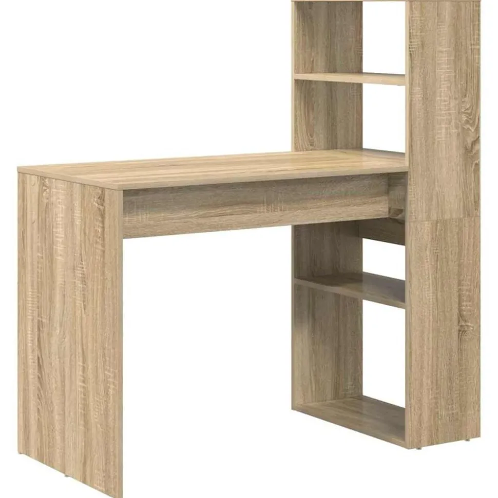 vidaXL Skrivbord med hylla Sonoma-ek 113 x 54 x 120 cm Konstruerat trä