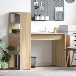 vidaXL Skrivbord med hylla Sonoma-ek 113 x 54 x 120 cm Konstruerat trä