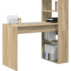 vidaXL Skrivbord med hylla Sonoma-ek 113 x 54 x 120 cm Konstruerat trä