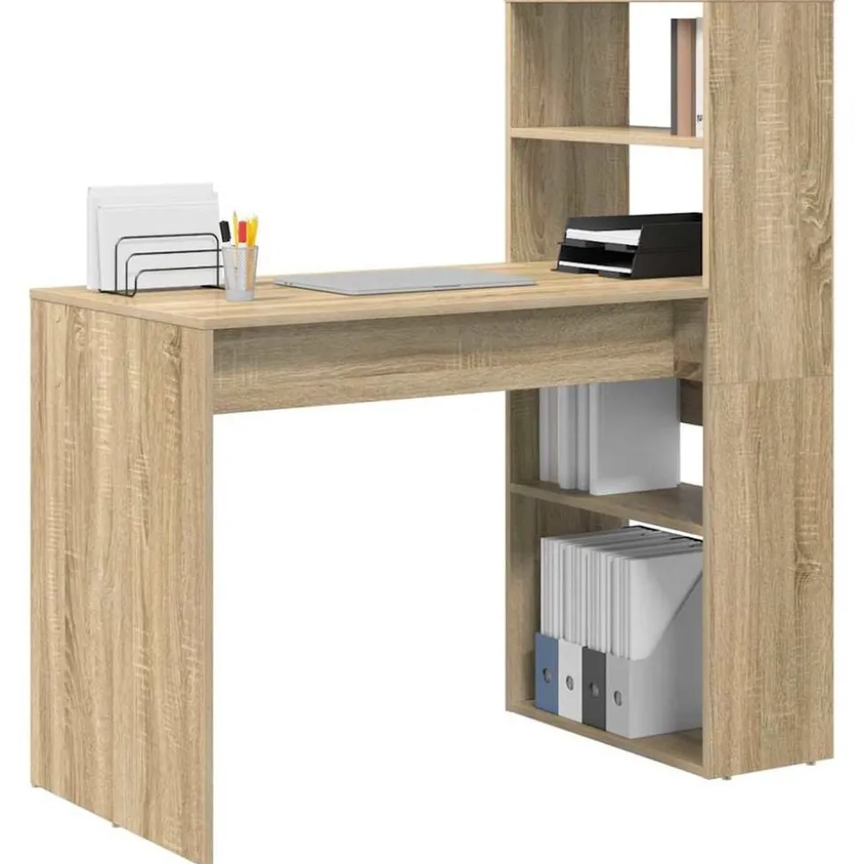 vidaXL Skrivbord med hylla Sonoma-ek 113 x 54 x 120 cm Konstruerat trä