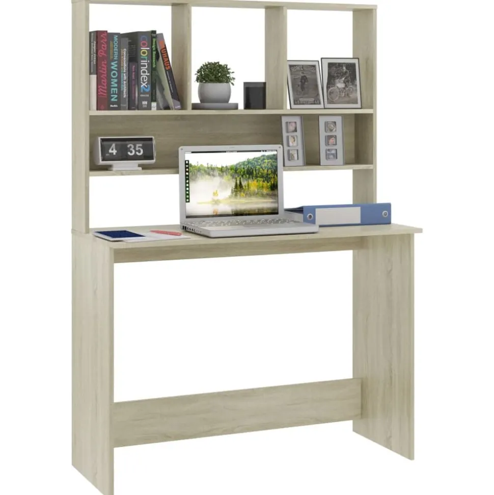 vidaXL Skrivbord med hyllor sonoma-ek 110x45x157 cm konstruerat trä