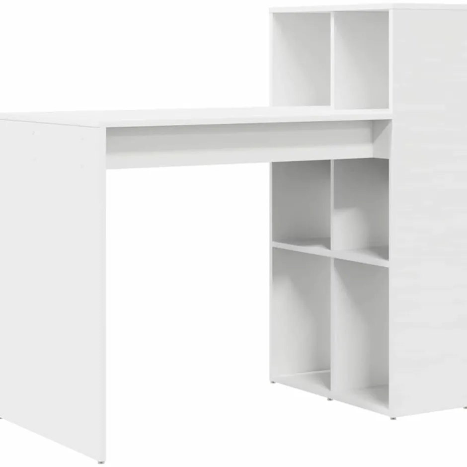 Best vidaXL Skrivbord med hylla 108 x 55 x 103.5 cm Konstruerat trä Vit