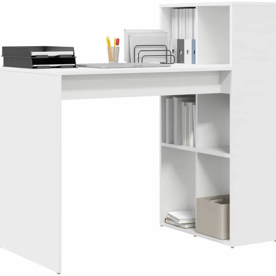 Best vidaXL Skrivbord med hylla 108 x 55 x 103.5 cm Konstruerat trä Vit