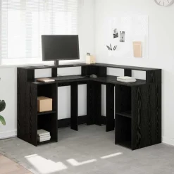 vidaXL Skrivbord med hylla Svart Ek 130 x 130 x 91 cm Konstruerat trä