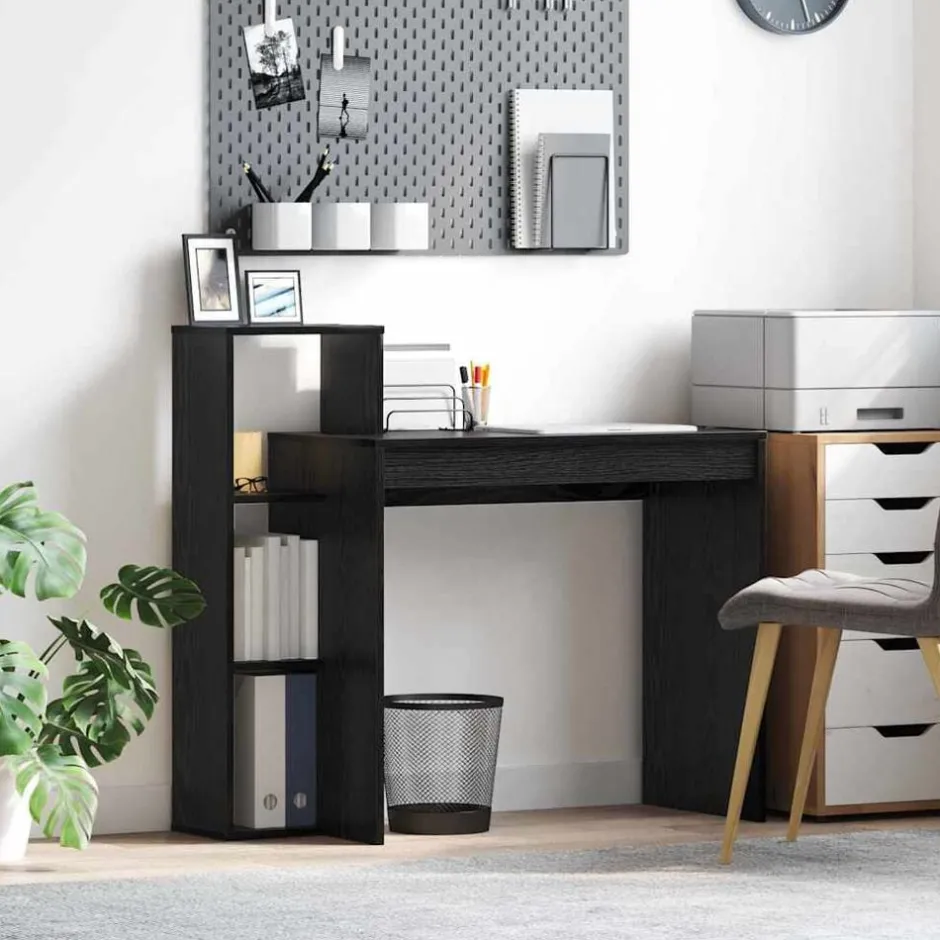 Outlet vidaXL Skrivbord med hylla 100 x 40 x 90 cm Konstruerat trä Svart ek