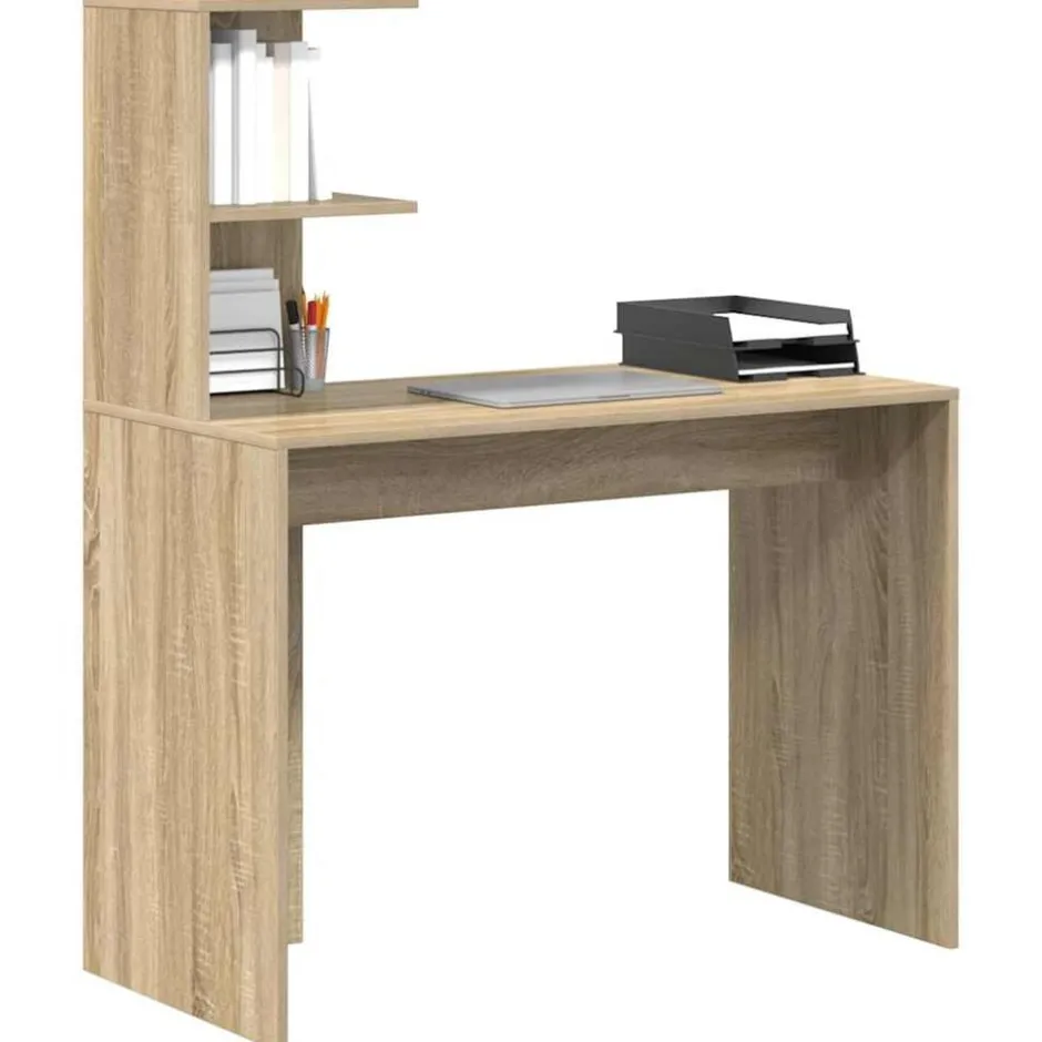 Hot vidaXL Skrivbord med hylla 102 x 50 x 124 cm Konstruerat trä Sonoma ek