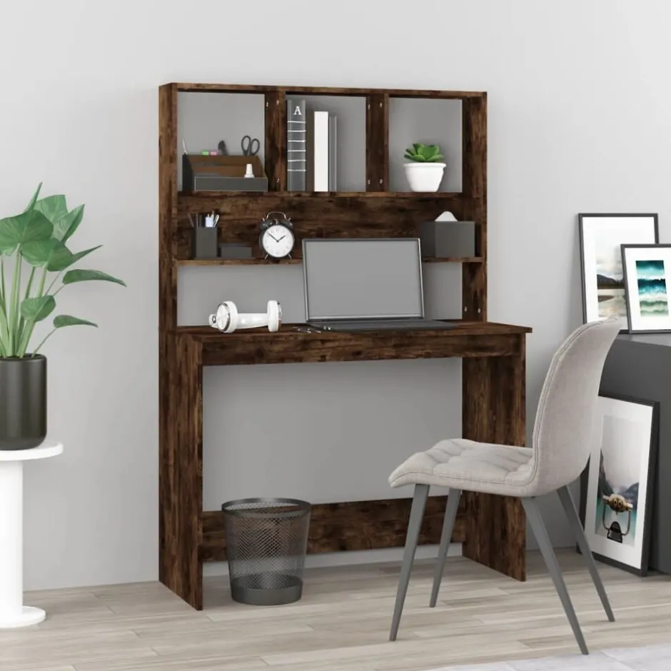 Clearance vidaXL Skrivbord med hyllor 102x45x148 cm konstruerat trä Rökfärgad ek