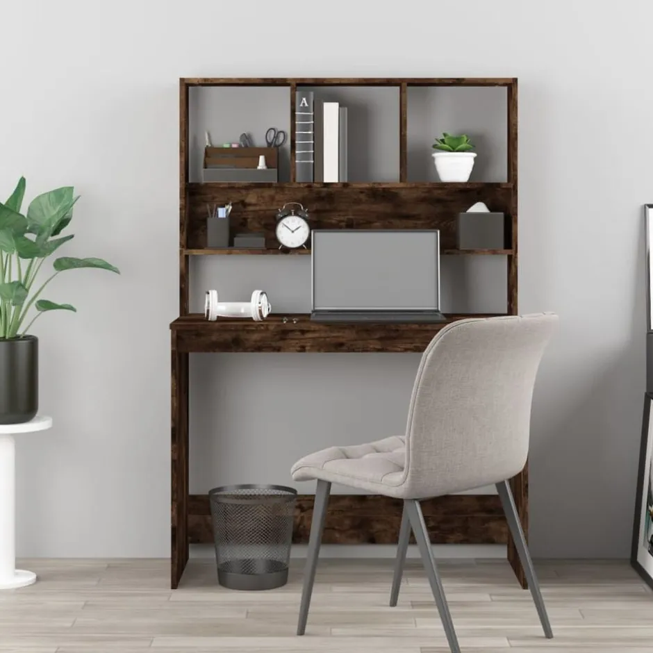 Clearance vidaXL Skrivbord med hyllor 102x45x148 cm konstruerat trä Rökfärgad ek