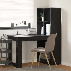 vidaXL Skrivbord med hylla Svart Ek 122 x 67 x 145 cm Konstruerat trä