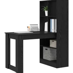 vidaXL Skrivbord med hylla Svart Ek 122 x 67 x 145 cm Konstruerat trä