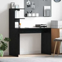 vidaXL Skrivbord med hylla Svart Ek 102 x 50 x 124 cm Konstruerat trä