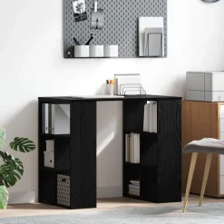 vidaXL Skrivbord med hylla Svart Ek 90 x 50 x 75 cm Konstruerat trä