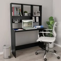 vidaXL Skrivbord med hyllor svart 110x45x157 cm konstruerat trä