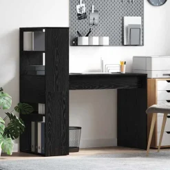 vidaXL Skrivbord med hylla Svart Ek 113 x 54 x 120 cm Konstruerat trä