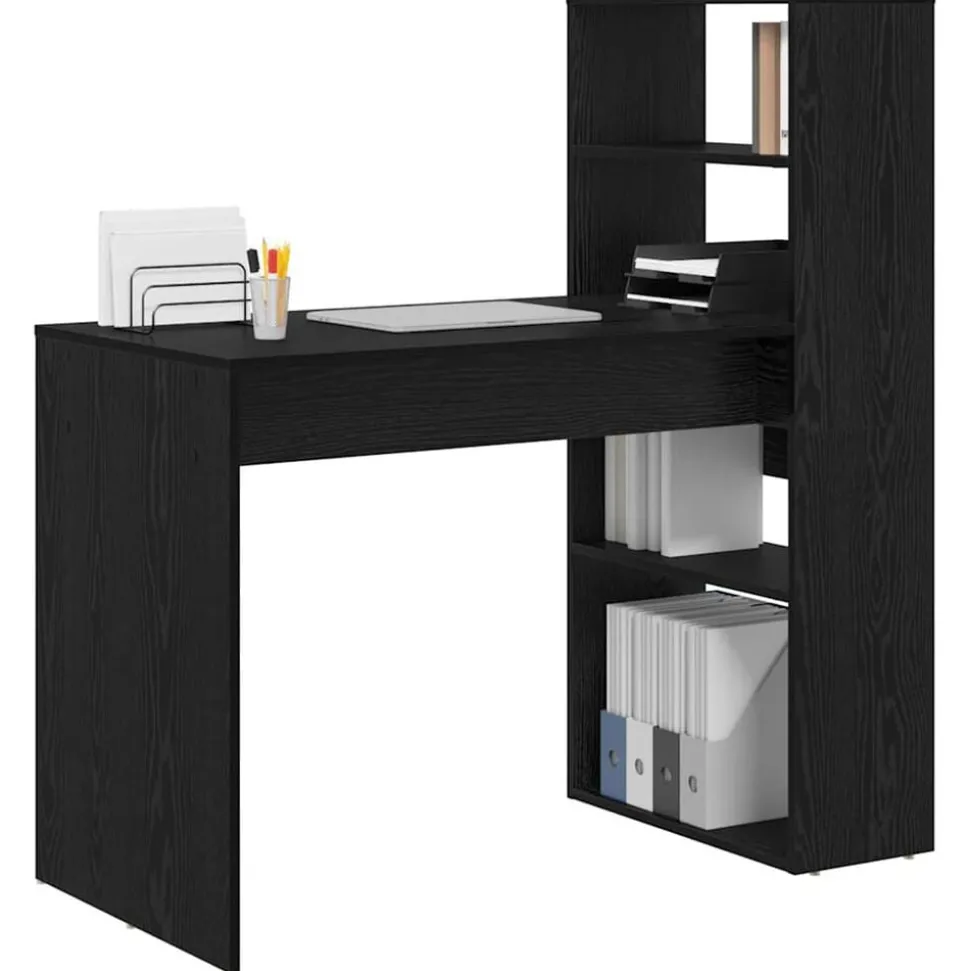 vidaXL Skrivbord med hylla Svart Ek 113 x 54 x 120 cm Konstruerat trä