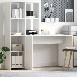 Sale vidaXL Skrivbord med hylla 138,5 x 55 x 143 cm Konstruerat trä Vit