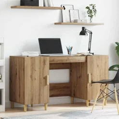 vidaXL Skrivbord med hylla Artisan Ek 140 x 50 x 75 cm Konstruerat trä