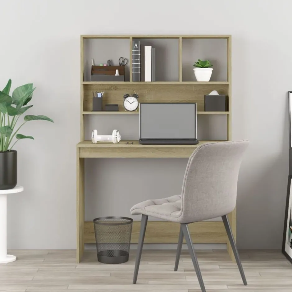 vidaXL Skrivbord med hyllor sonoma-ek 102x45x148 cm konstruerat trä Sonoma ek