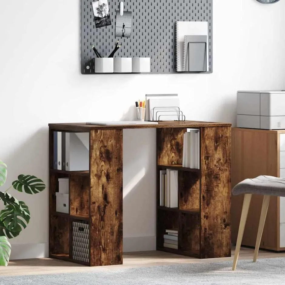Sale vidaXL Skrivbord med hylla Rökt ek 90 x 50 x 75 cm Konstruerat trä Rökfärgad ek