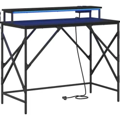 vidaXL Skrivbord med hylla Svart Ek 100 x 50 x 86,5 cm Konstruerat trä
