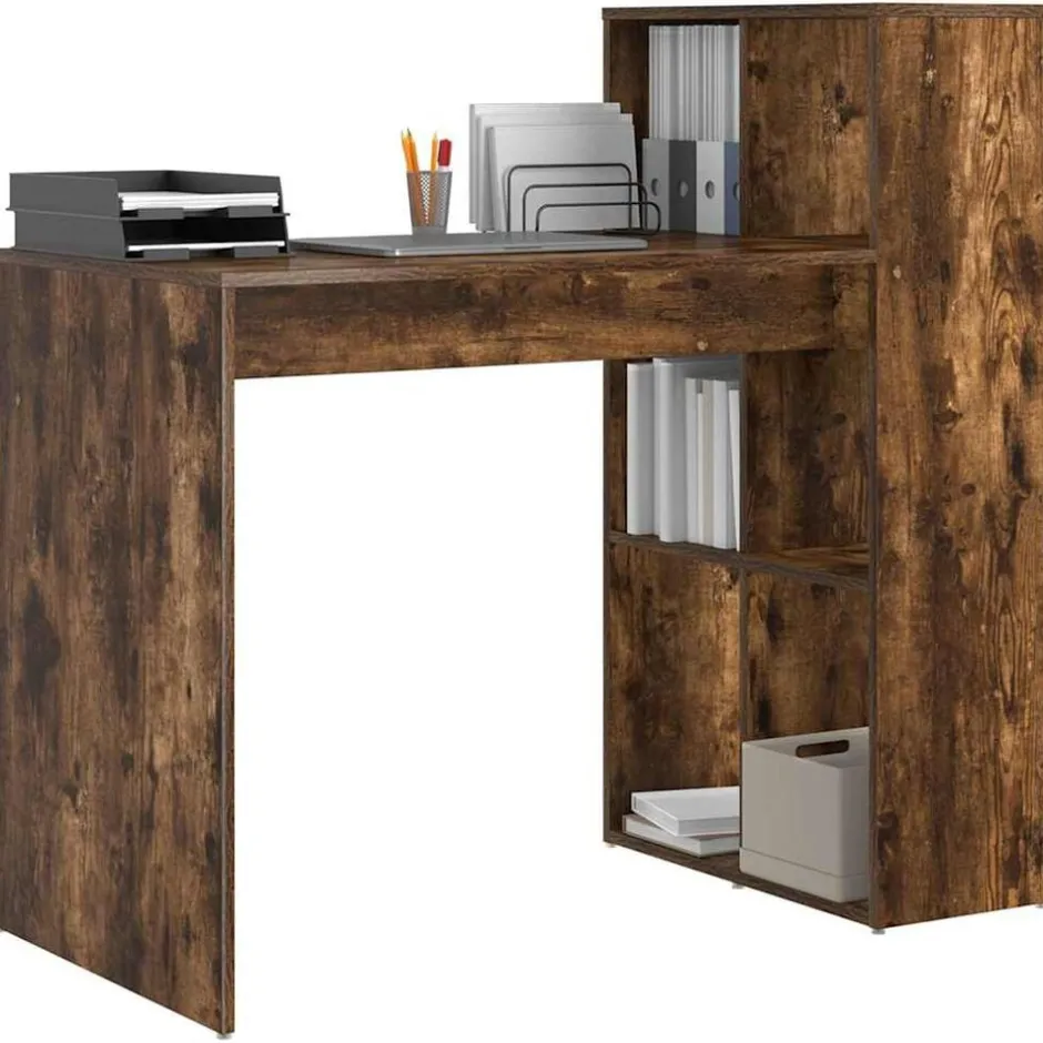 Best vidaXL Skrivbord med hylla Rökt ek 108 x 55 x 103.5 cm Konstruerat trä Rökfärgad ek