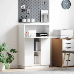 Sale vidaXL Skrivbord med hylla 71.5 x 31.5 x 106.5 cm Konstruerat trä Vit