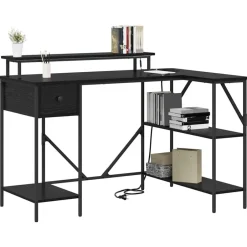 Discount vidaXL Skrivbord med låda 120 x 79 x 86,5 cm Konstruerat trä Svart ek