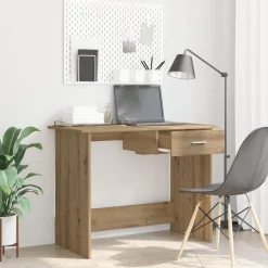 vidaXL Skrivbord med låda Artisan Ek 100 x 50 x 76 cm Konstruerat trä