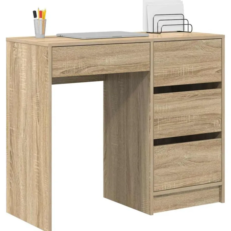 New vidaXL Skrivbord med låda Sonoma-ek 90 x 37.5 x 75 cm Konstruerat trä Sonoma ek
