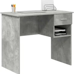Best vidaXL Skrivbord med låda 90 x 49 x 75 cm Konstruerat trä Betonggrå