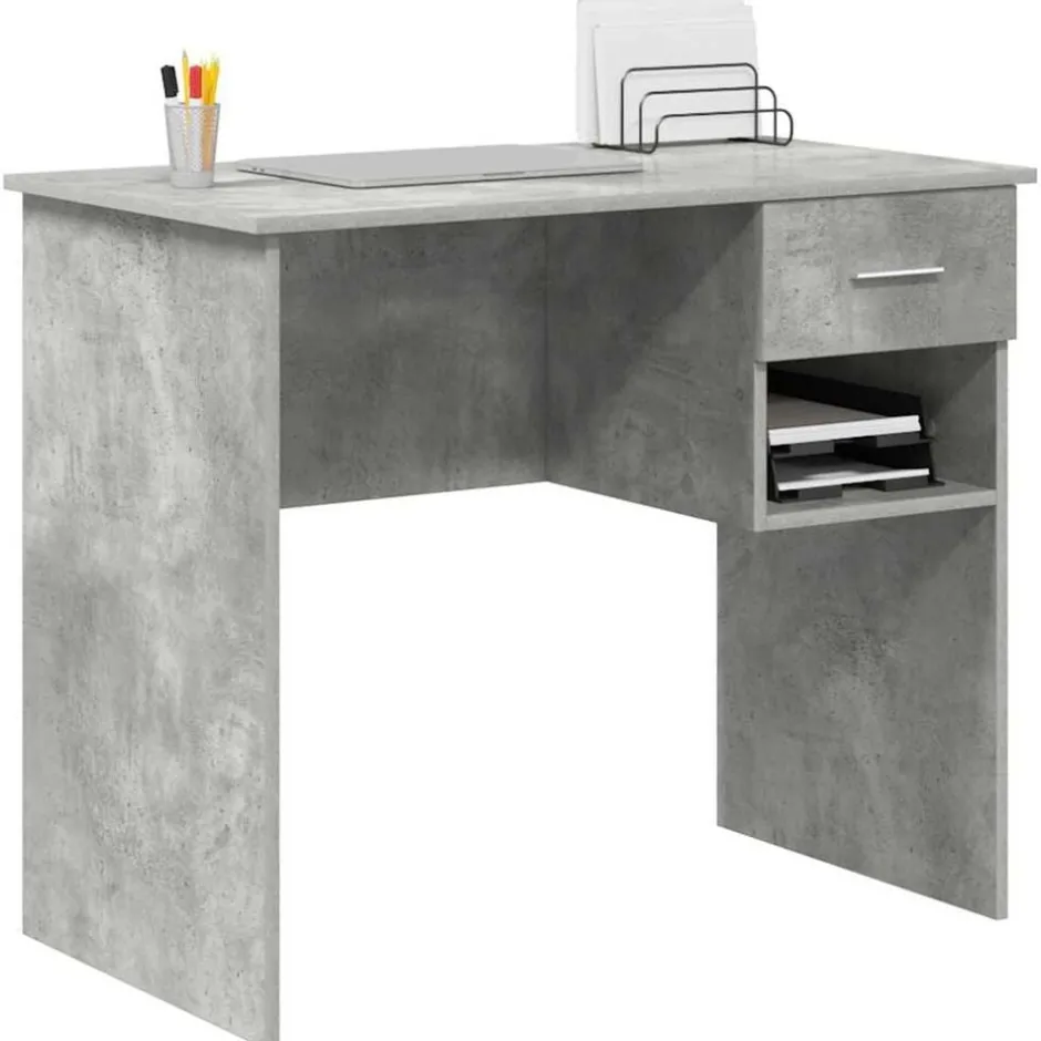Best vidaXL Skrivbord med låda 90 x 49 x 75 cm Konstruerat trä Betonggrå